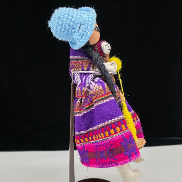 Handcrafted Latin American Rag Cloth Doll 2 Babies and Spinning Spool Yarn 11" - Picture 4 of 7